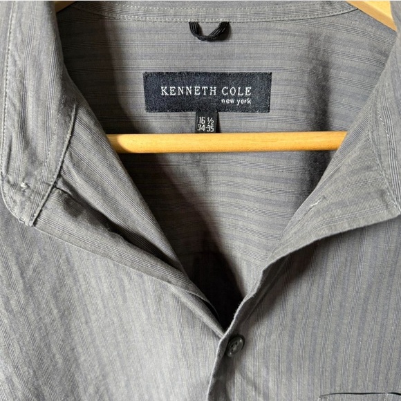 Kenneth Cole New York Men’s Gray Dress Shirt 16.5/34-35 Button Up Long Sleeve - Picture 4 of 4